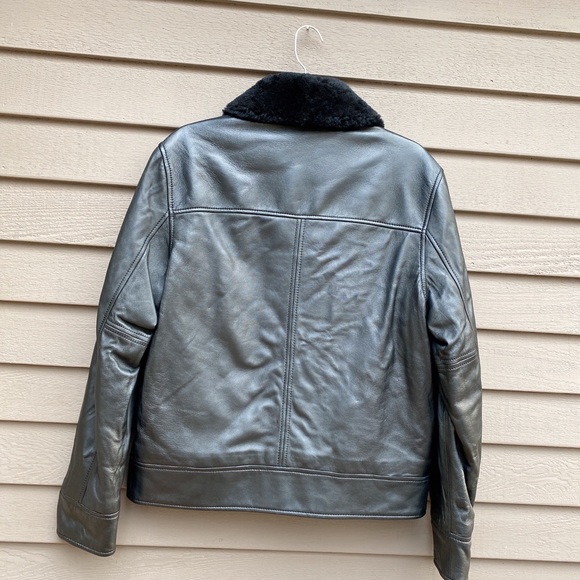 Coach Men Leather Aviator Jacket With Shearling Collar - Picture 3 of 10